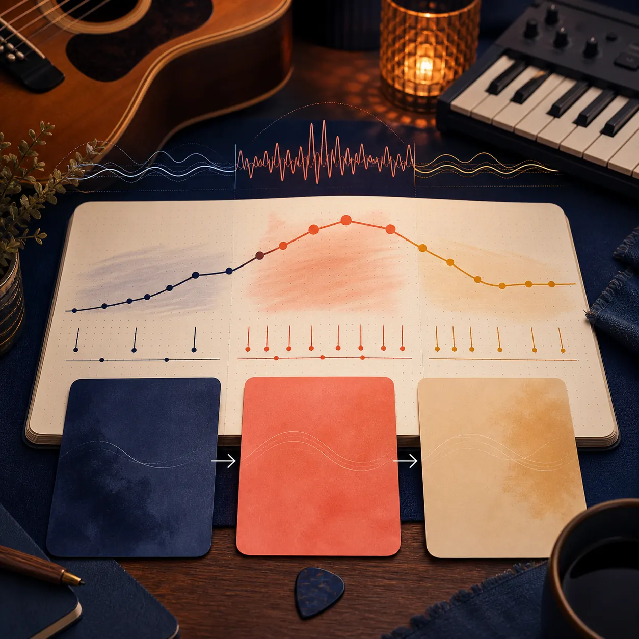 Abstract chorus diagram showing tension, hook, and release through melody and rhythm